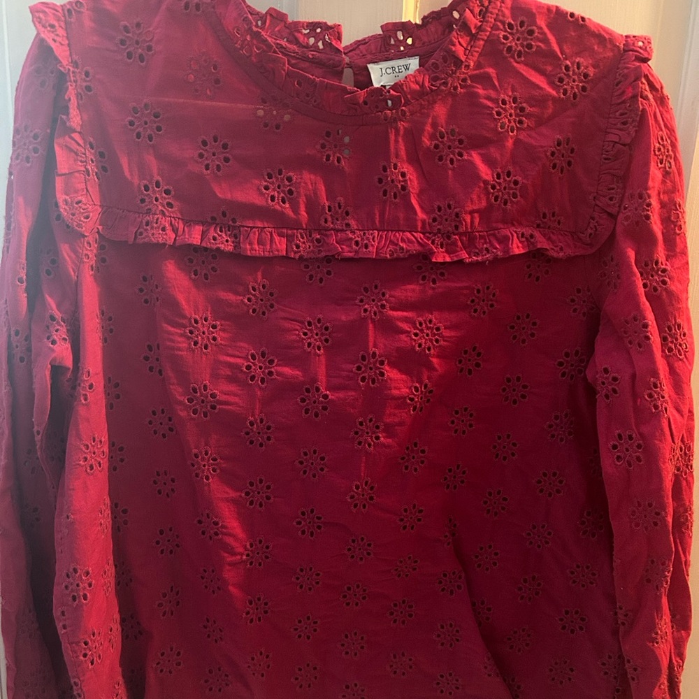 J. Crew Women's Red Eyelet Top